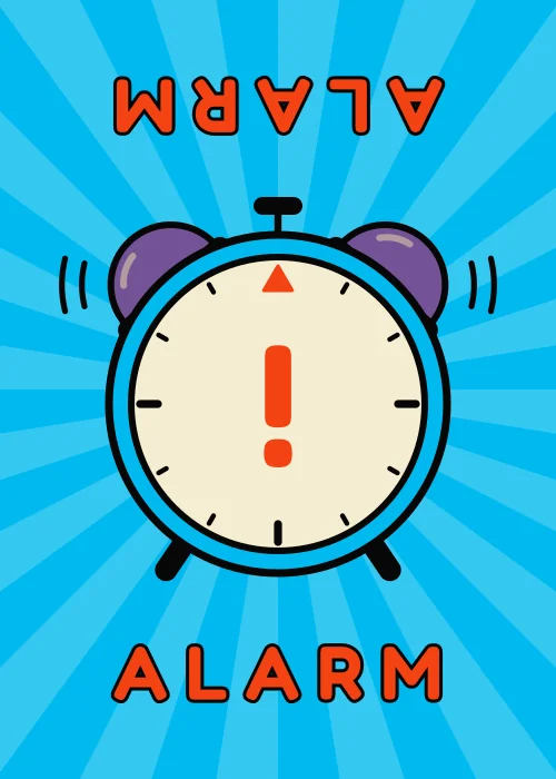 The back of an Alarm card: a ringing clock with an exclamation mark.